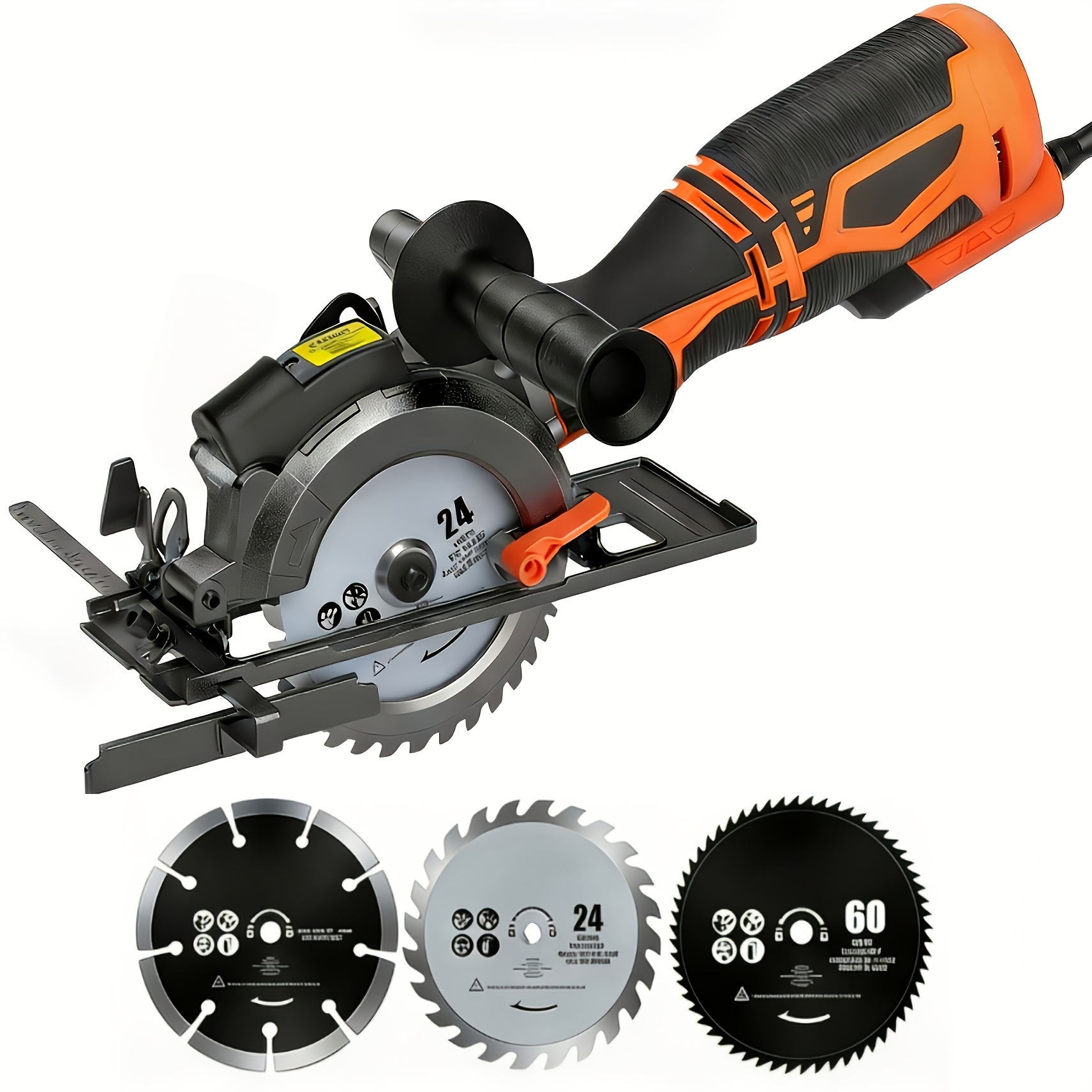TEMU Scie circulaire 4-1/2" de 5,8 A avec guide laser, 6 lames, poignée en métal - Idéale pour , des métaux tendres, du plastique et du carrelage