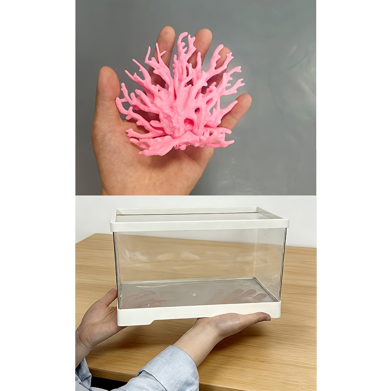 02pcs Set High-Transparency Ornamental Desktop Aquarium Landscape Kit, Ultra-Clear Panoramic High-Transparency Tank Body for Unobstructed Full-View Observation, Creamy White Simple Edging Suitable for All Home Decor Styles, Includes Aquarium Main