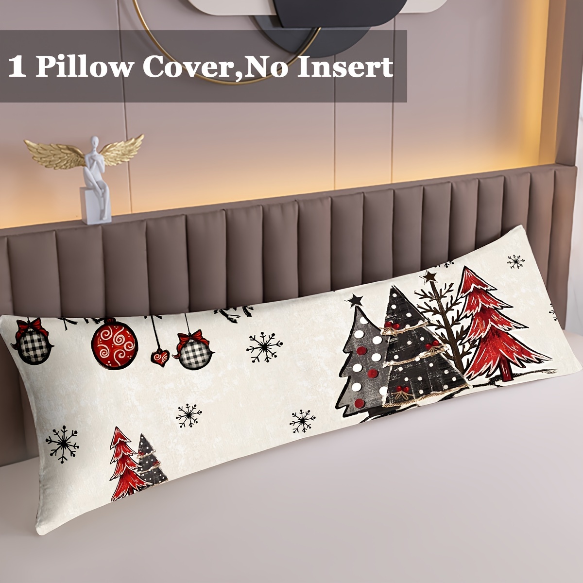 

Christmas Tree & Design Long Pillowcase 20"x54" - Vintage Style Decorative Body Pillow Cover With Hidden Zipper, Machine Washable Polyester, Bedroom And Living Room Sofa Protection