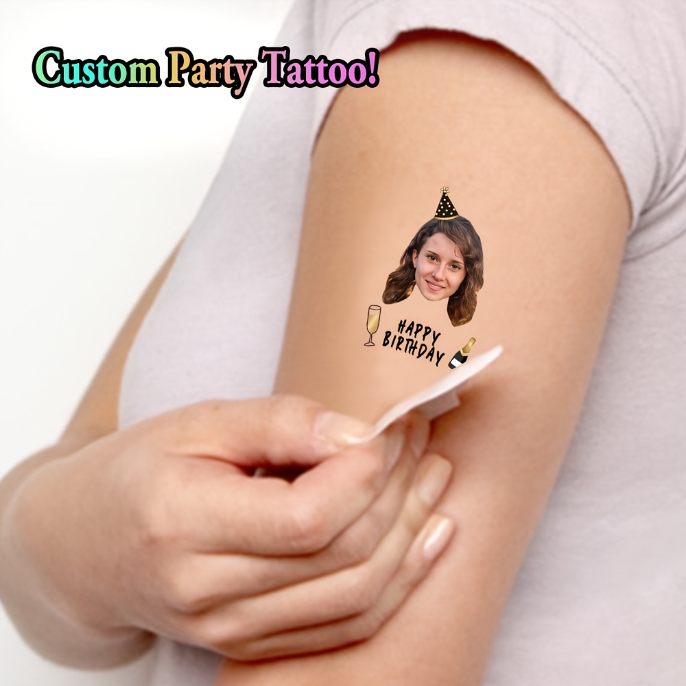 TEMU 16pcs Set Of Custom Temporary Face Tattoos For Birthday Celebrations, Featuring Personalized Images With Birthday Hats And Designs. Made From