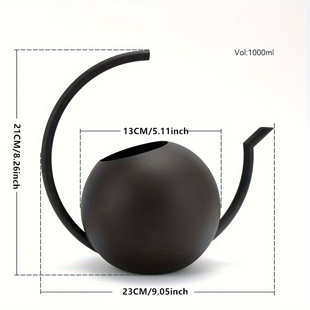 Image of 1000ml Stainless Steel Black Watering Can, Spout, Hand-held Flower Watering Spray Bottle, Gardening Flower Planting Watering Can, Household Watering Can