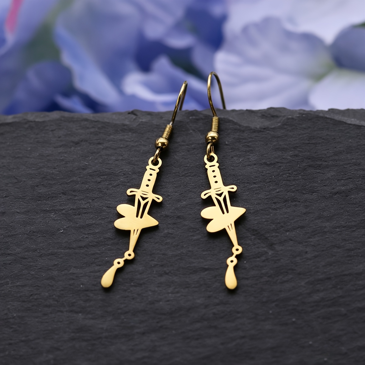Women's Floral Dagger Teardrop Drop Earrings, Vintage Gothic Style