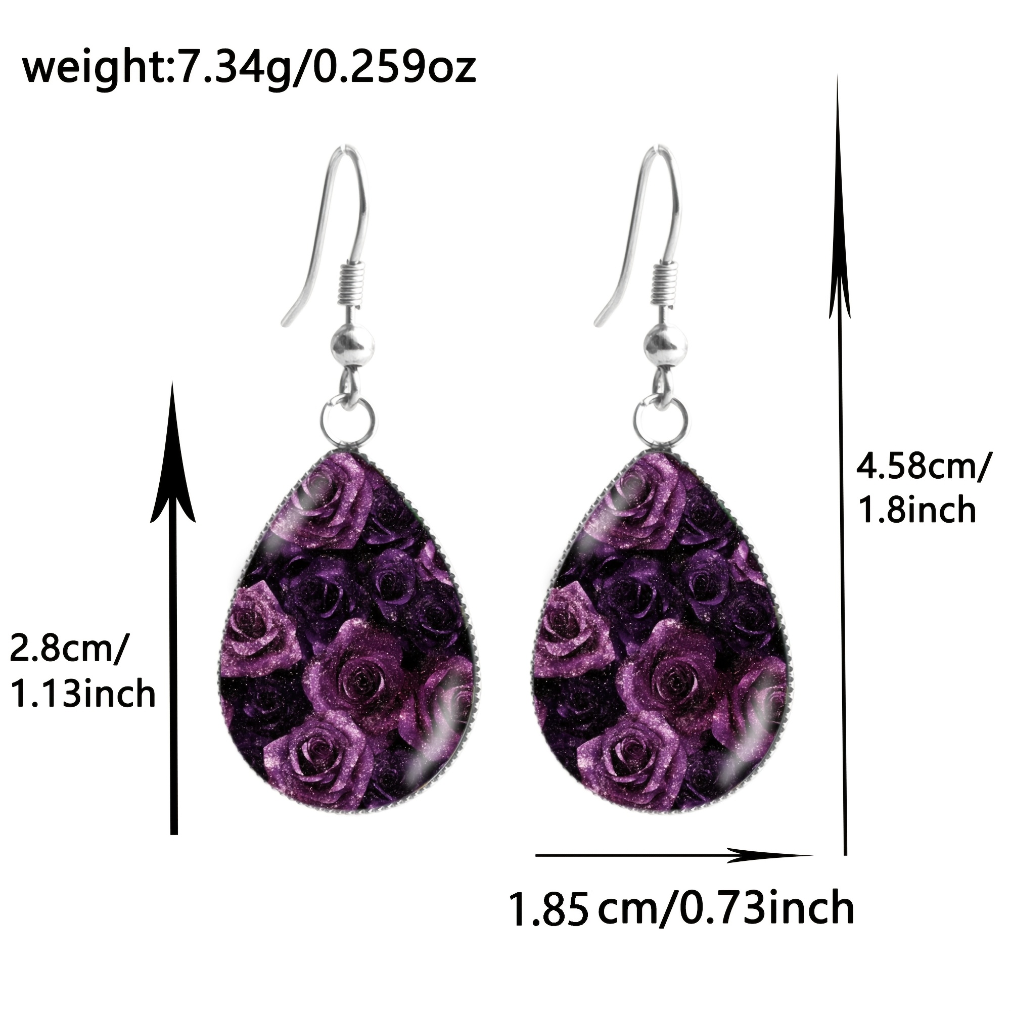 Deep Purple Gradient Rose Pattern Teardrop Earrings