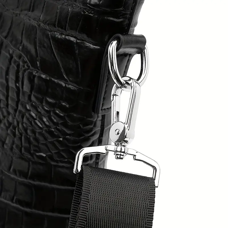 mens cowhide leather briefcase large capacity business crossbody bag with adjustable shoulder strap crocodile embossed texture zipper closure for work travel commuting Product details 3