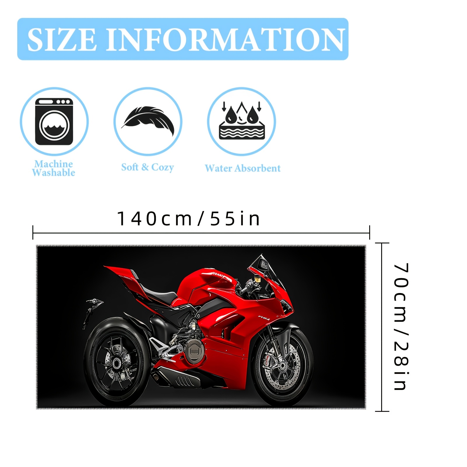 Microfiber Beach Towel Red Motorcycle Print Lightweight Absorbent_voghion.com
