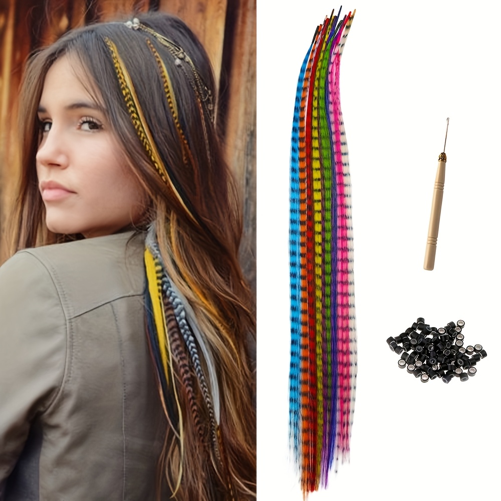 

13pcs 16" Heat Resistant Synthetic Feather Hair Extensions For Women - Music Festivals, Halloween & Christmas, Heat Resistant, Synthetic, Feather, Hair Extensions, Wig Accessories