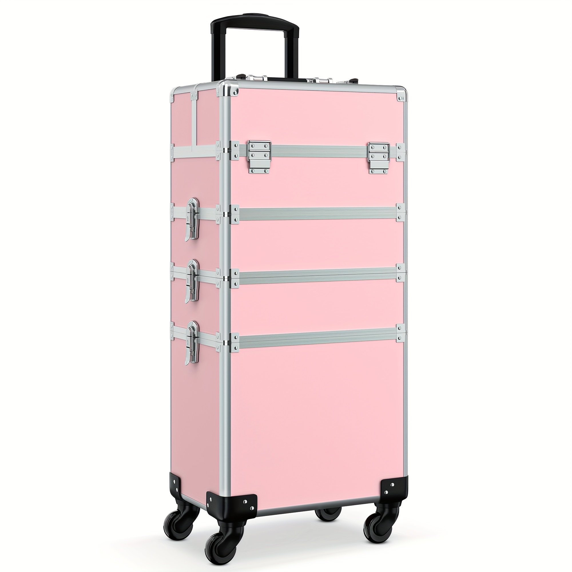 TEMU 4 In 1 Professional Makeup Train Case Cosmetic Case Rolling Makeup Case Extra Large Trolley Makeup Travel Organizer, With Wheels