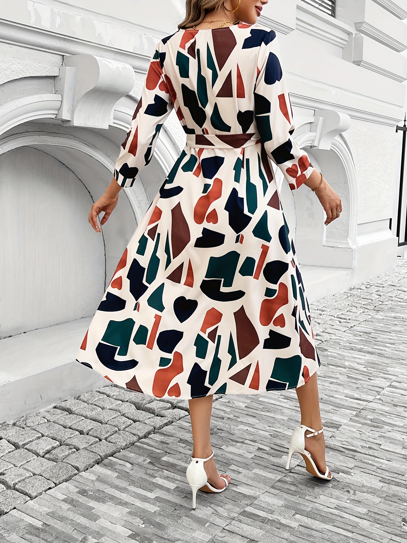 knee length dresses for ladies Donna Asymmetric Neckline Midi Dress Navy – Girl In Mind main image 1