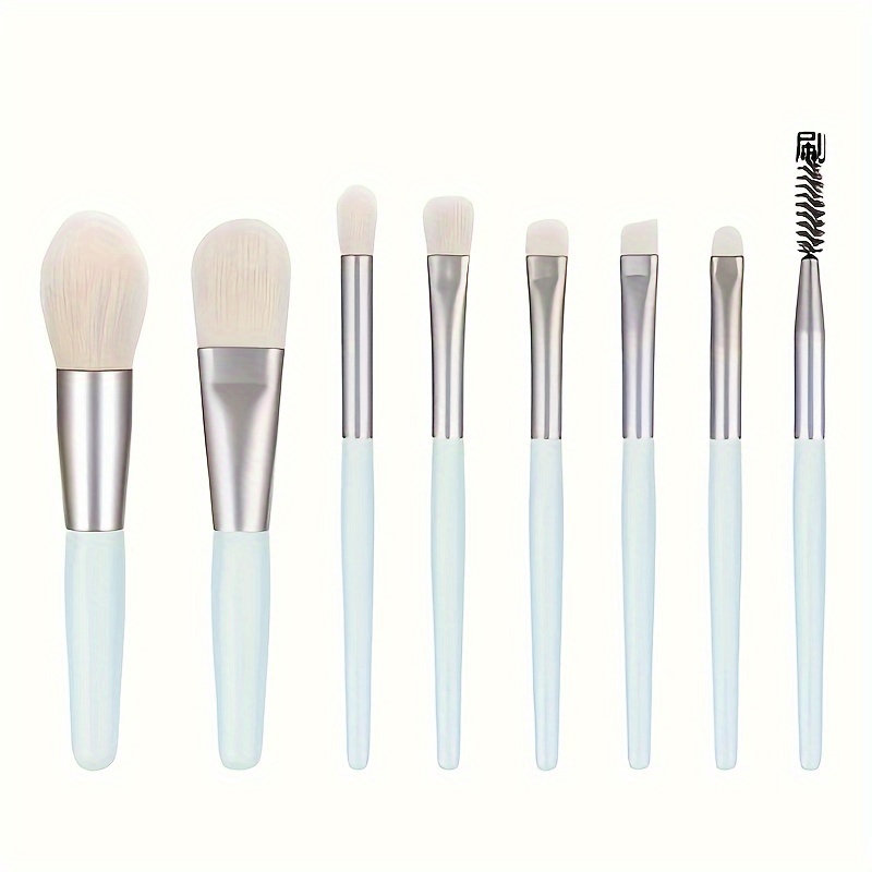 

8pcs Mini Makeup Brush Set - Soft Nylon Bristles, Portable & Fragrance-free For Types, Macaron, Affordable