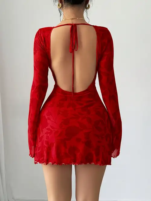 red backless mini dress Femi Ruched Bodycon in MODEL WEARS SIZE Elegant Red Backless Mini Dress