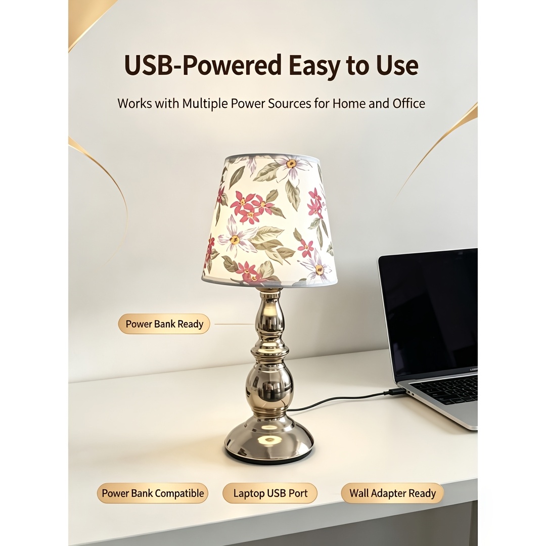 Gourd-Shaped Metal Fabric LED Table Lamp with 4-Key Controller