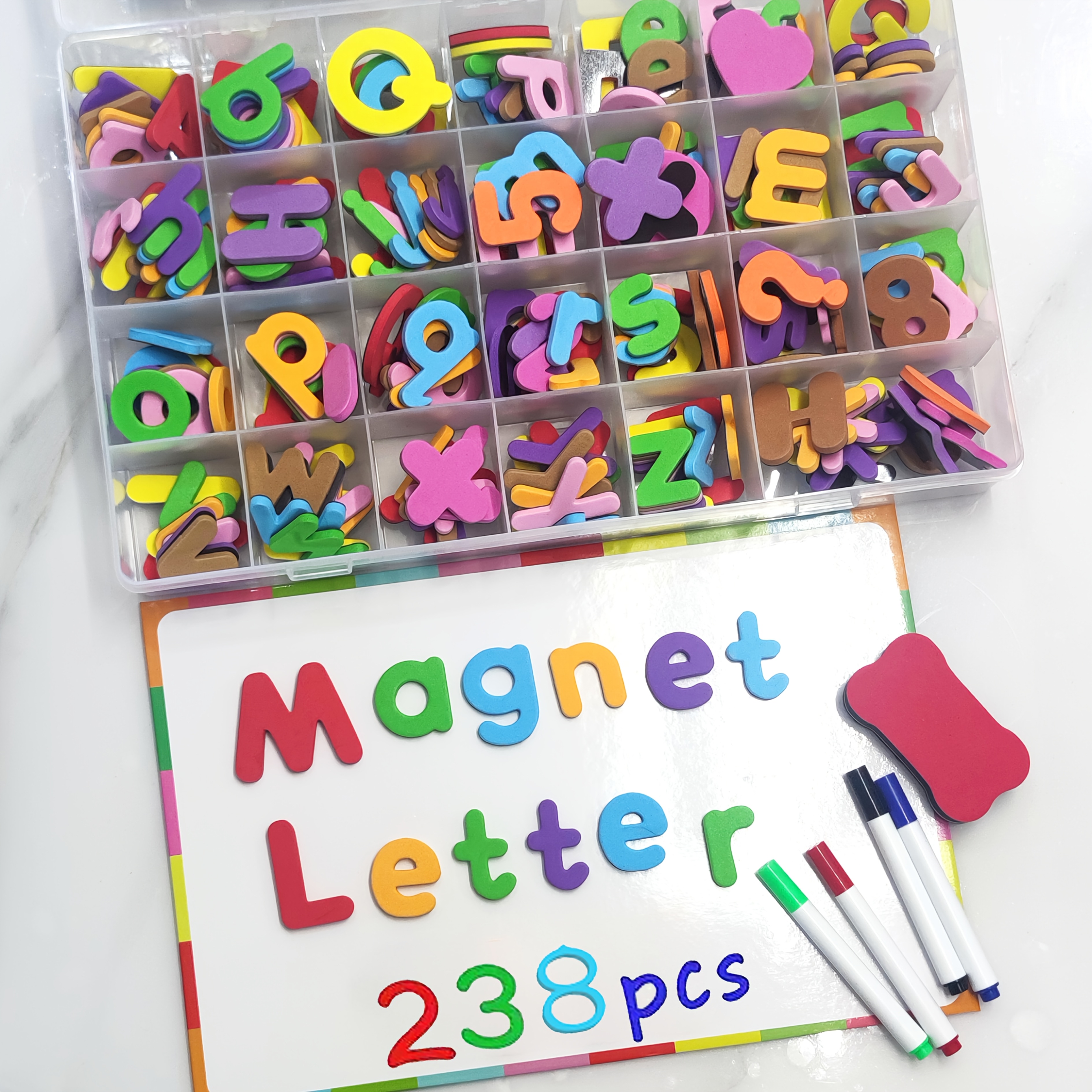 Total 238pcs Magnetic Letters. Spelling Cards, And Lowercase Foam Letters Abc Refrigerator Magnets, Educational Toy Set For Classroom Spelling Learning, Front