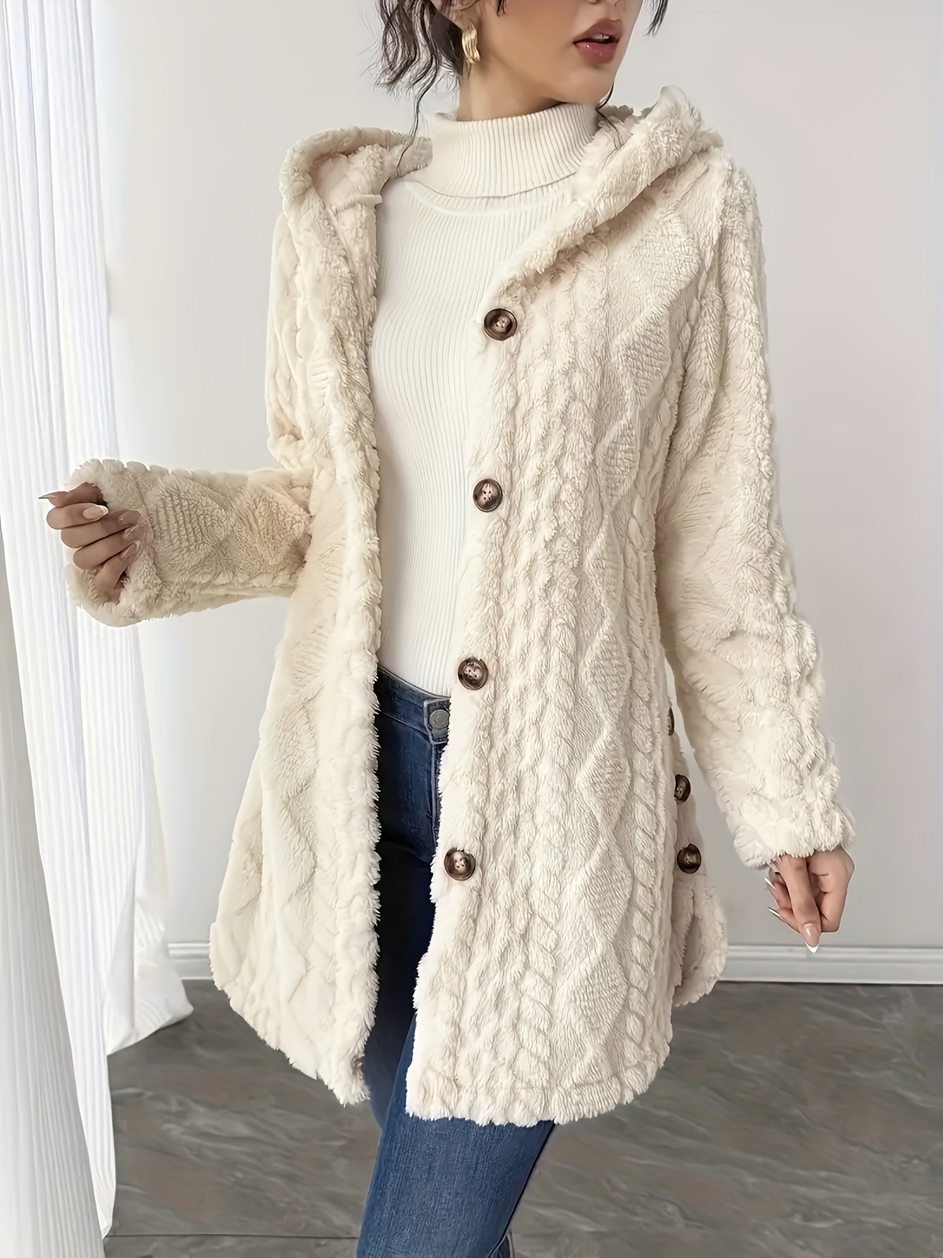 Abrigo elegante para mujer en beige - Chamarra de invierno con cierre de botones, capa exterior sin estirar para looks formales y casuales, ropa de abrigo para otoño/invierno, abrigos de invierno para damas, prenda para clima frío, tejido con textura suave, forro cálido y duradero