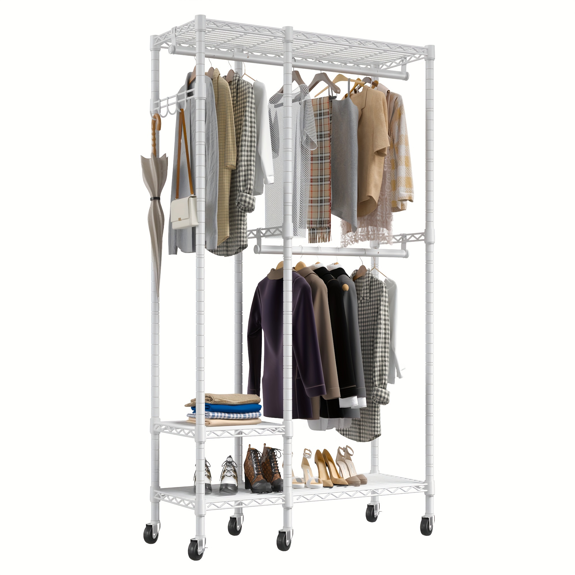 

White Clothes Rack Heavy Duty Clothes Rack With Racks For Hanging Clothes Portable Closet Rack Wire Garment Rack White