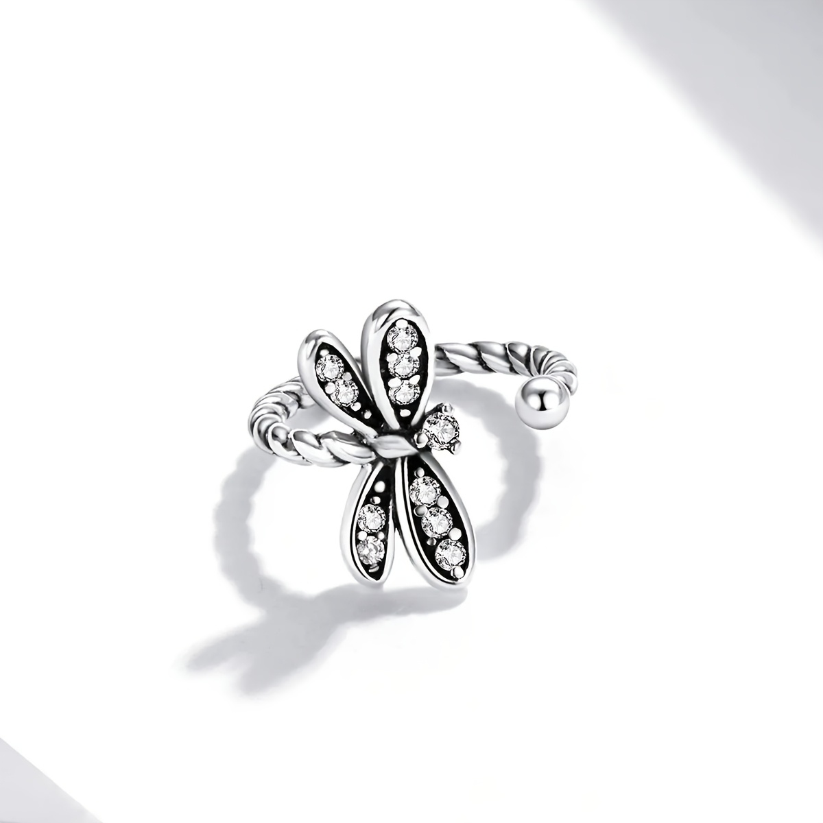 925 Silver Dragonfly Ear Cuff Earring with Zirconia Inlay