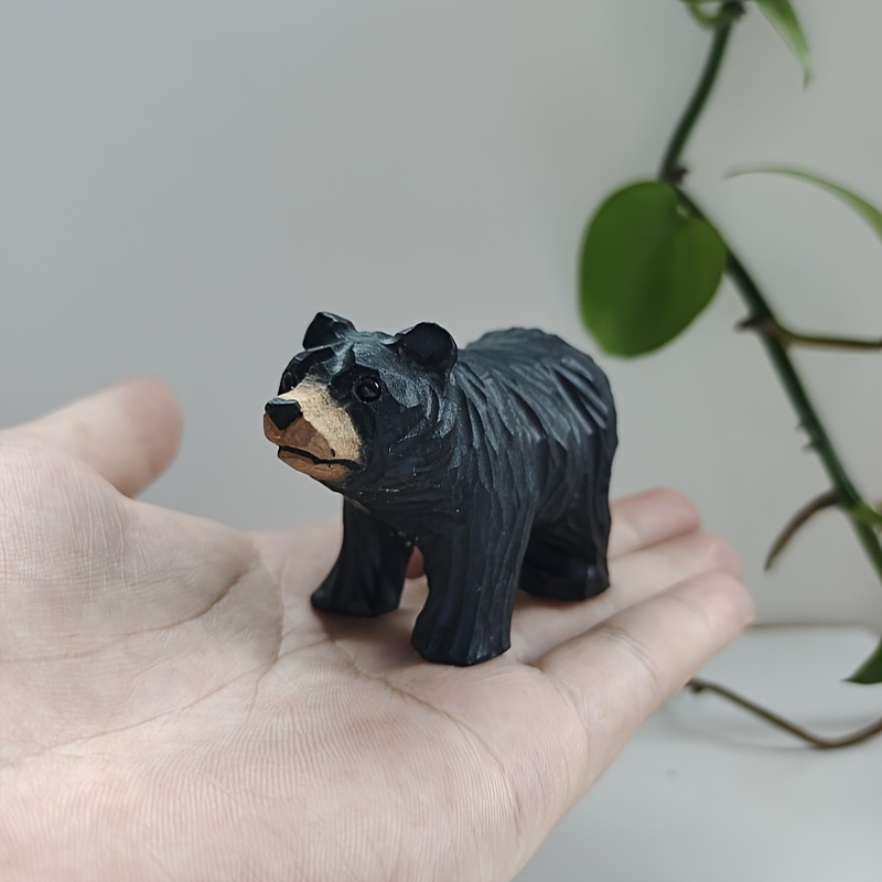 Image of Handcrafted Black Bear Figurine - Natural Wood Miniature Statue For Home & Desktop Decor, Perfect Christmas Gift For Christmas,halloween Decorations,fall Home Decor Collectible Figurines