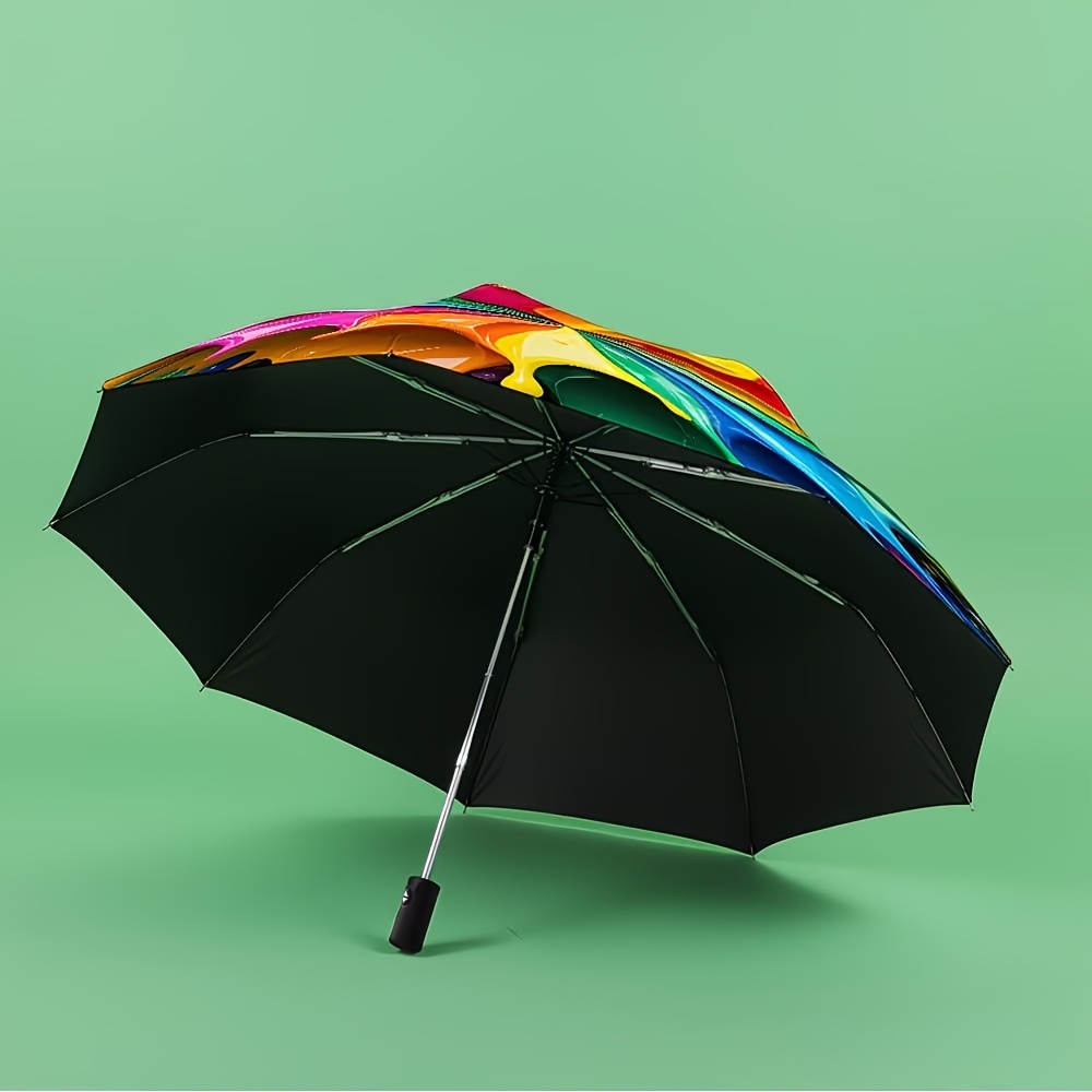 TEMU Manual Folding Umbrella With Rainbow Swirl Painted Ink , Portable And Foldable Style, 1 For Each Person, Spare , Casual Accessories, Christmas