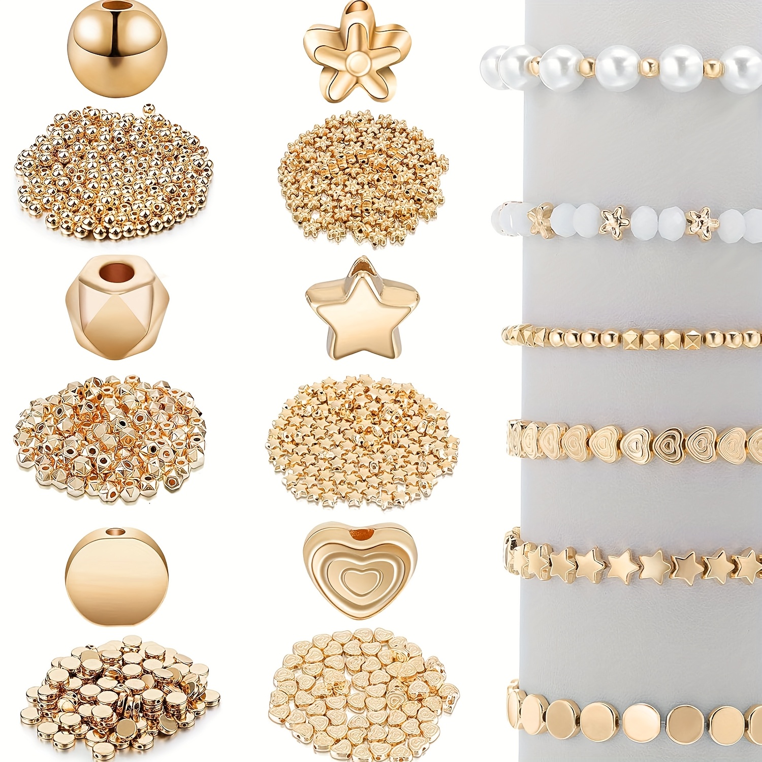 Image of Diy120 Beads Set Star Circular Section Gasket Heart Flower Flat Disc Loose Beads Jewelry Making (silvery+ Golden+pink)(beads & Bead Assortments)