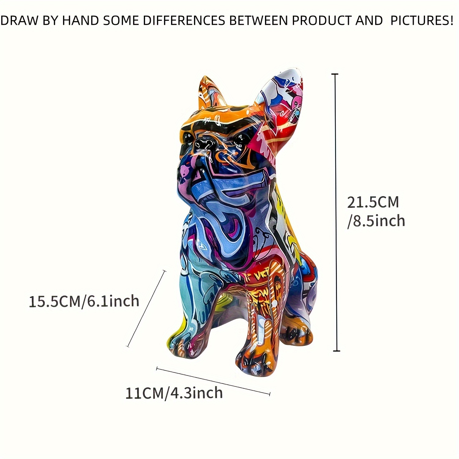 Image of 1pc, Colorful Graffiti French Bulldog Statue, Sitting Resin Bulldog Sculpture, Modern Art Animal Statue, Room Bedroom Desk Decoration, Apartment Decor