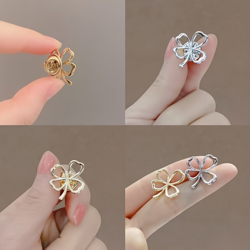 3pcs New Fashion Four-Leaf Clover Metal Buttons, Anti-Slip Design