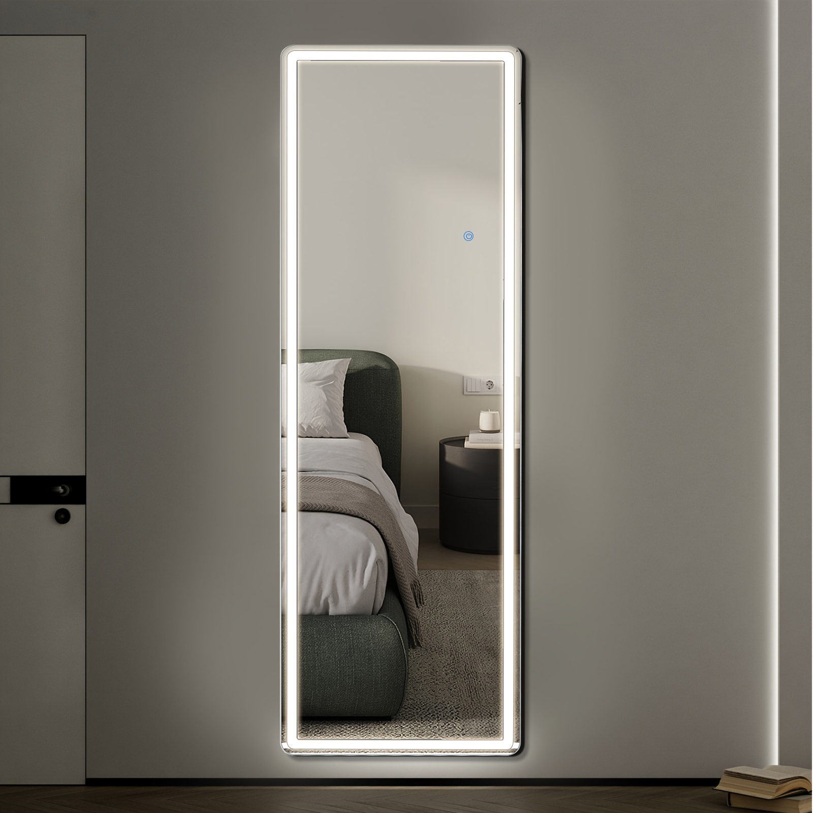 

Led Full Length Standing Mirror, 64"x21" Mirror With Led Lights, Traditional Style Lighted Floor Mirror, 3 Color Adjustable Light Settings, Hanging Or Leaning For Wall
