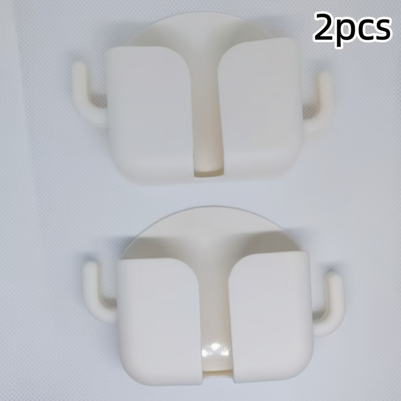 TEMU 2pcs No-drill Adhesive Wall Mounts - Stylish White Plastic, Storage For Phones & More - Ideal For Bedroom, Living Room, Kitchen & Home