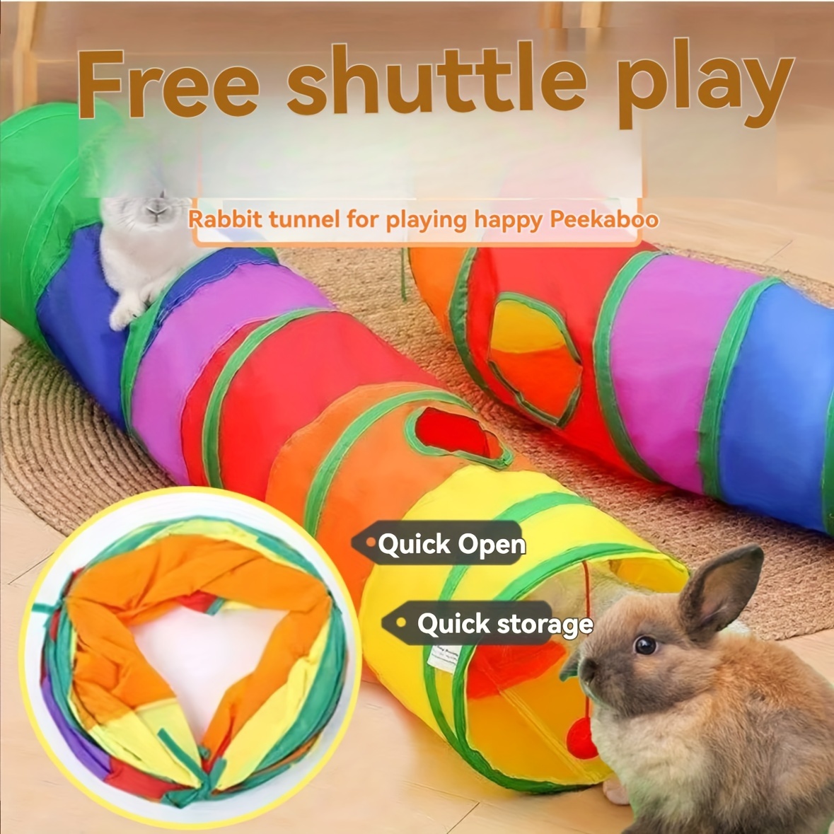 

Fabric Rabbit Play Tunnel Toy With Easy Open And Store Design For Pet Bunnies - Interactive Peekaboo Shuttle