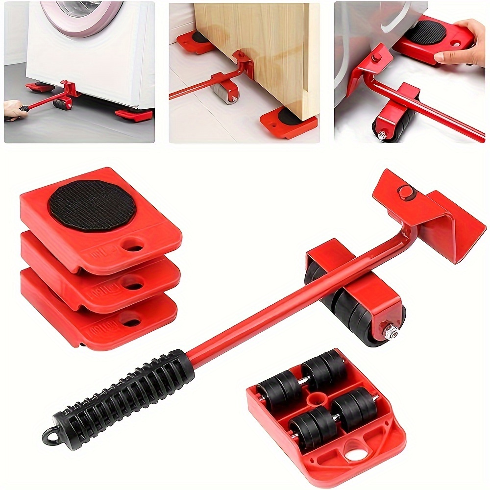 

5pcs Heavy-duty Furniture Moving Tool Set With Red & Rollers - Plastic, Ideal For Lifting & Moving Large Appliances And Heavy Furniture, Furniture Mover Sliders