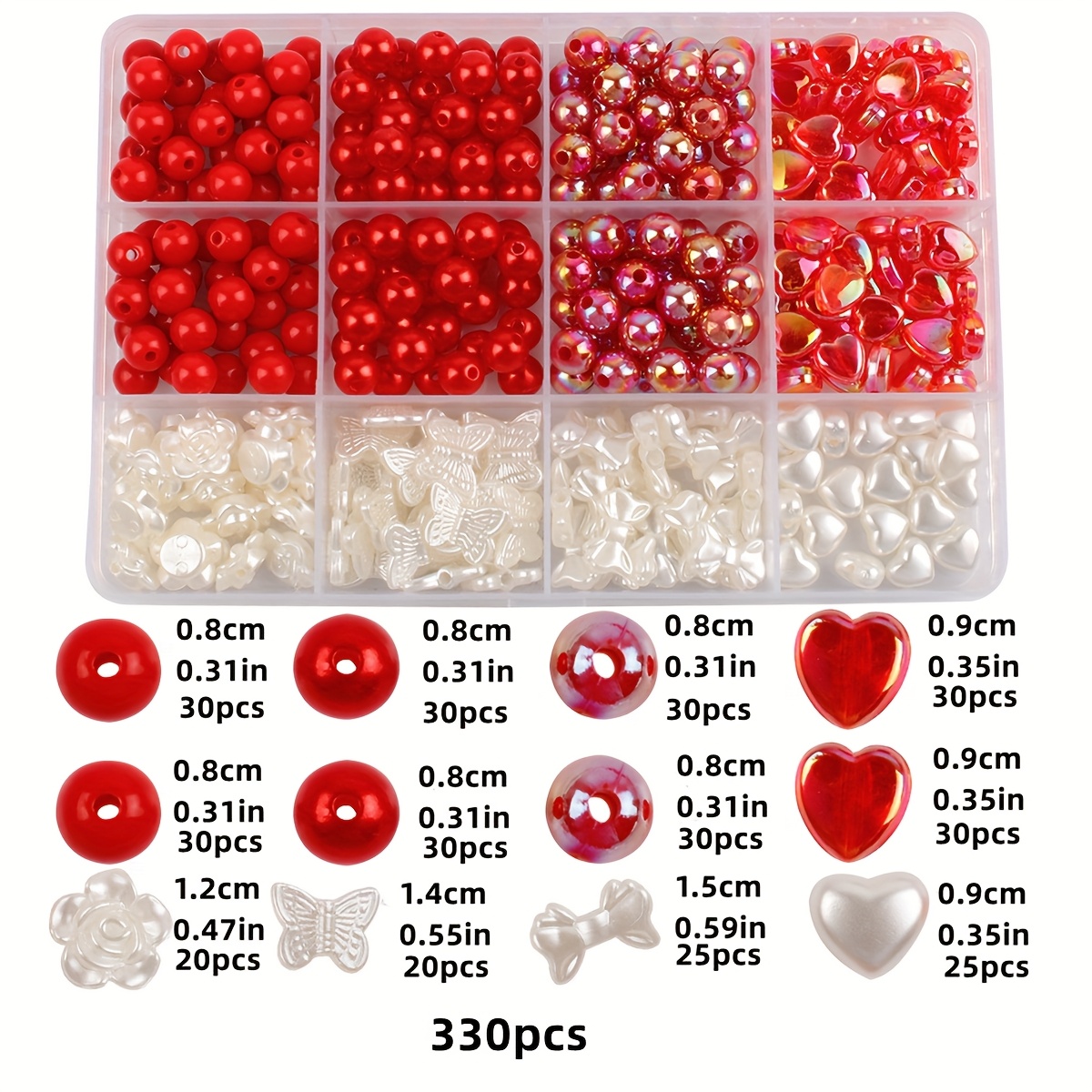 TEMU 730pcs/400pcs/330pcs/Set de Perles Assorties Rouges Mignonnes Utilisées pour Kit de Fabrication de Bijoux Perles Esthétiques Acryliques