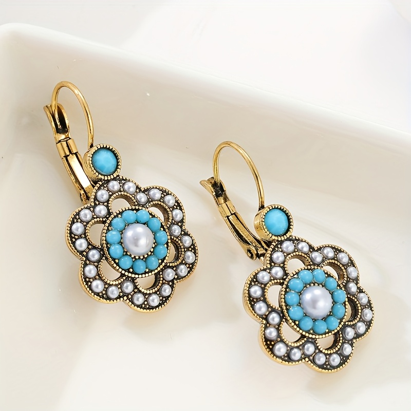 Vintage Southwestern Turquoise Bead Drop Earrings, Bohemian