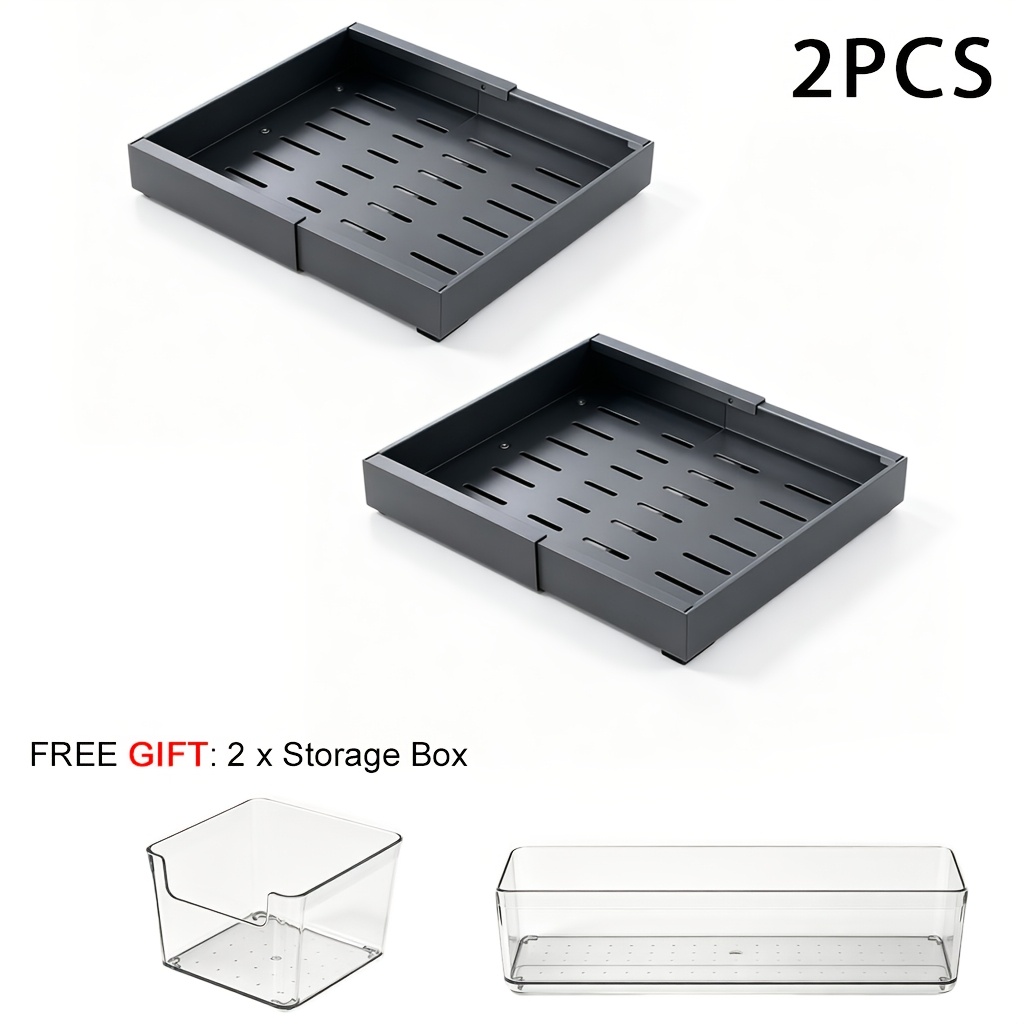 TEMU Tiroirs coulissants pour placard de cuisine, lot de 2 étagères de rangement coulissantes, étagères de garde-manger renforcées en acier au ,