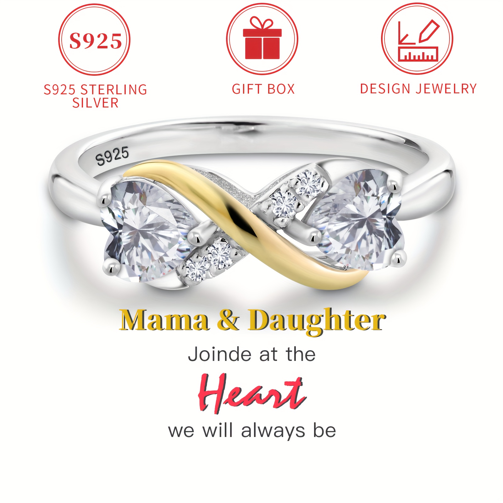 

S925 Pure Silvery Infinity Ring Low Allergy Nickel Free Women's Thanksgiving Care Fashionable Elegant White Synthetic High Quality Jewelry Give Mother And Daughter And Love Holiday Gift Gift Box