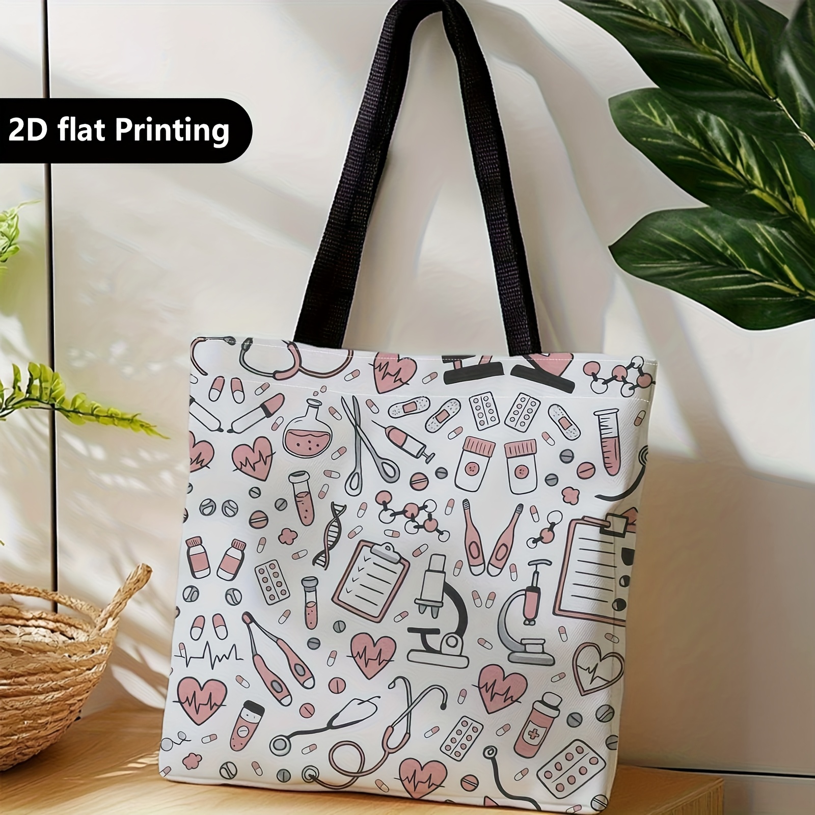 TEMU 1pc Bolsa de Lona con Estampado de - de Suministros Médicos y Equipos de Salud, Lavable a Máquina, por para Viajes, Uso Diario - Portátil para