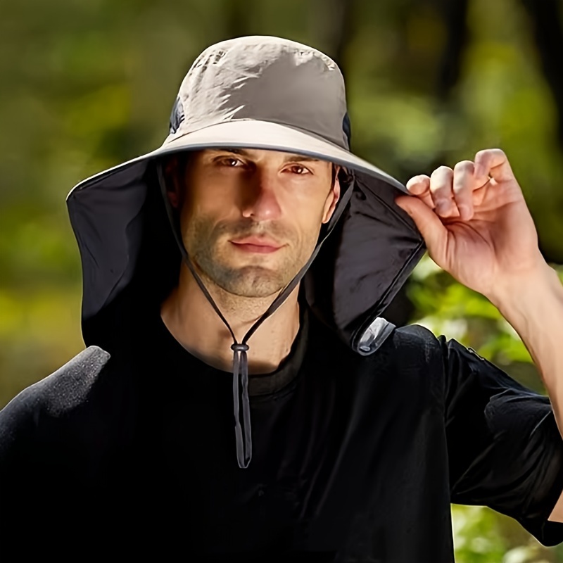 1pc mens upf50 breathable mesh fishing sun hat wide brim - Temu display picture 1