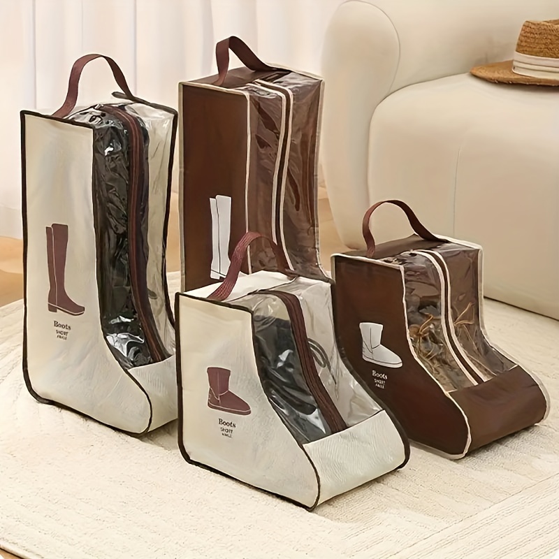 

1pc Multifunctional Fabric Boot Storage Bag With Handle, Transparent Dustproof And Moistureproof Shoe Protection Bag For Long Boots And Ankle Boots