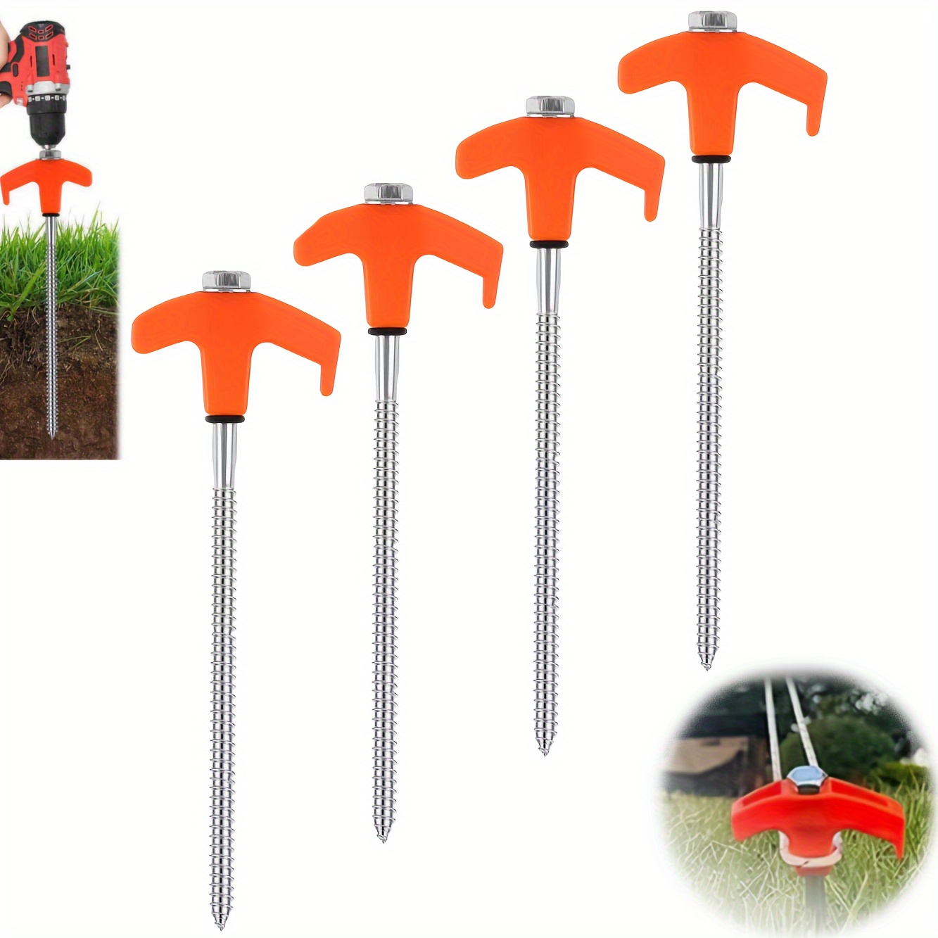 

4-pack Heavy Duty 8" Screw-in Tent Stakes - Durable Metal Ground Anchors For Secure Camping