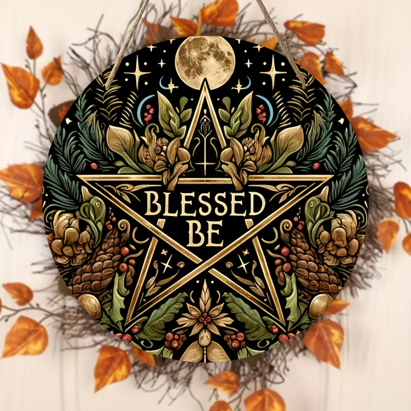 

1pc Americana Style Blessed Be Wooden Sign, 8x8 Inch Round Wall Decor, Door Mount, Multipurpose Manufactured Wood, No Electricity Needed For Home, Garden, Porch, Living Room, Outdoor Use