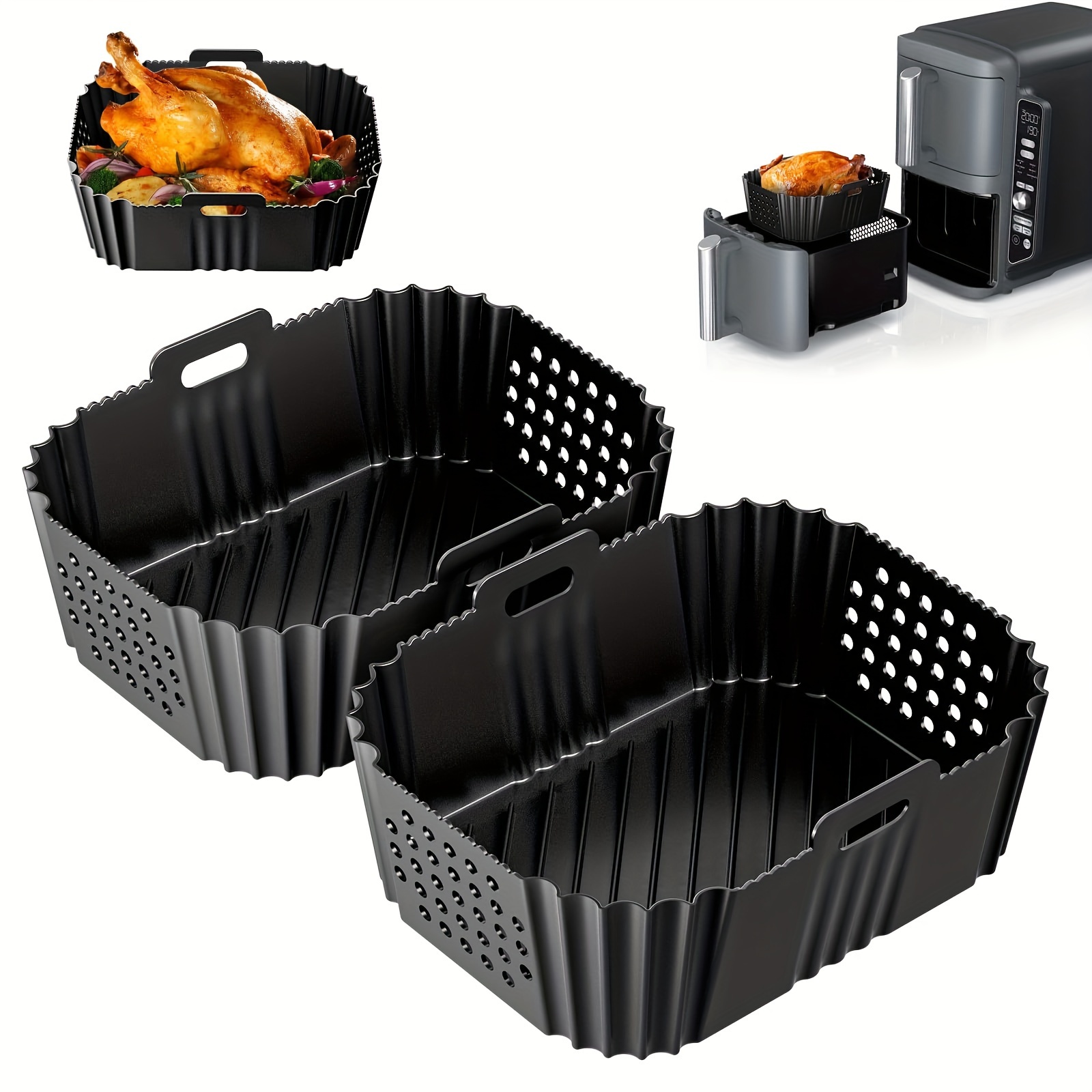 

2pcs Silicone Air Fryer Liners For Ninja Xl 9.5l, Dual Basket - Reusable Accessories Compatible With Ninja Af400uk, Af451uk & Tower T17088