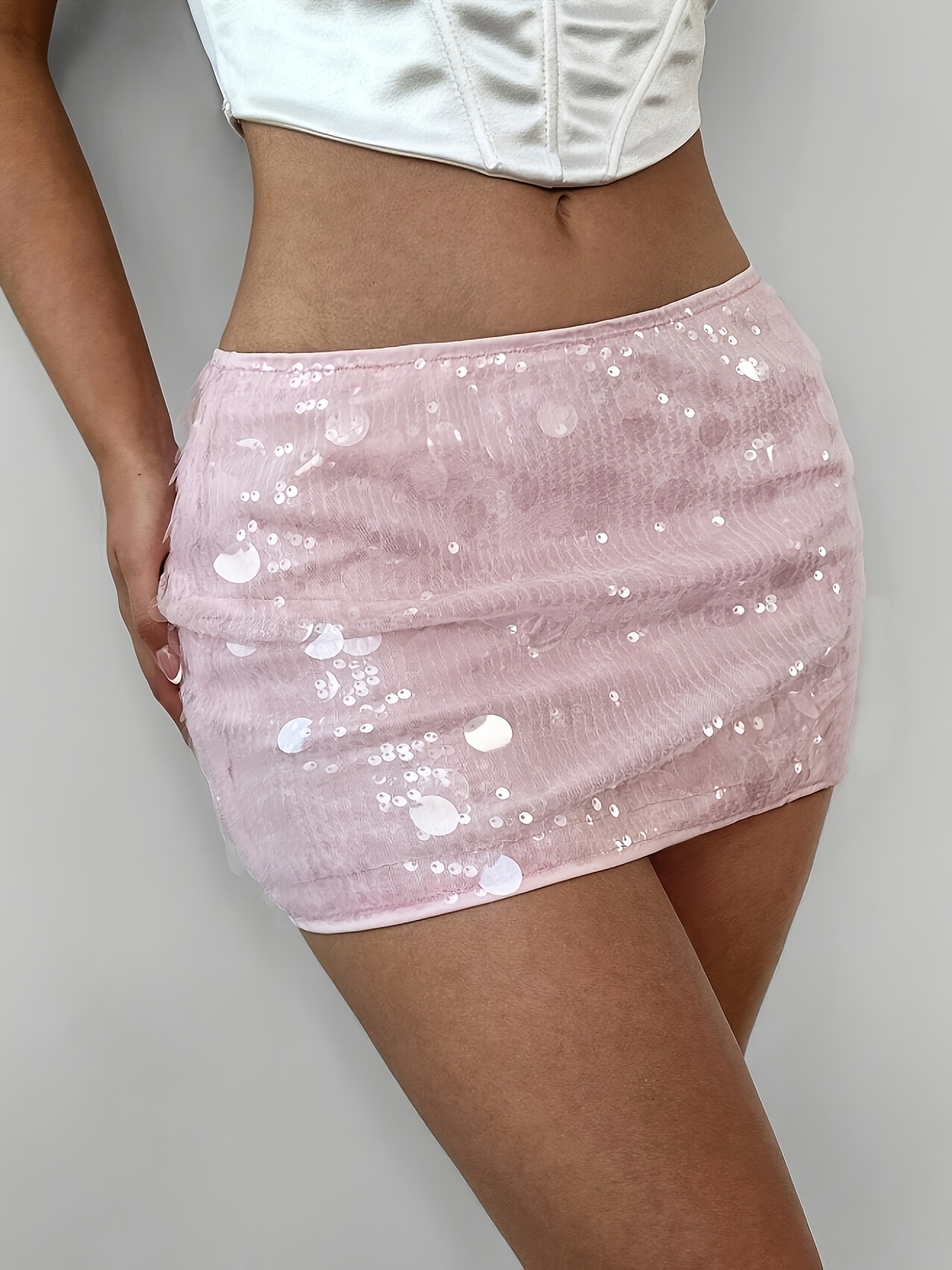 women's soft pink sequin mini skirt shimmering beach party Temu Oman