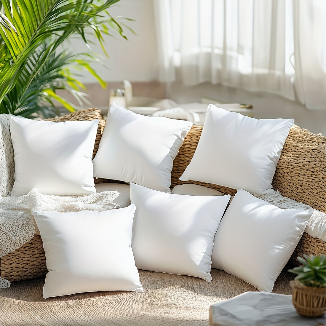 TEMU 6pcs 100% Polyester Throw Pillow Covers, Plain Pillowcases Without Lace, Soft Plush Pillow Covers, Suitable For Diy Home Decor, For Beds, Sofas,