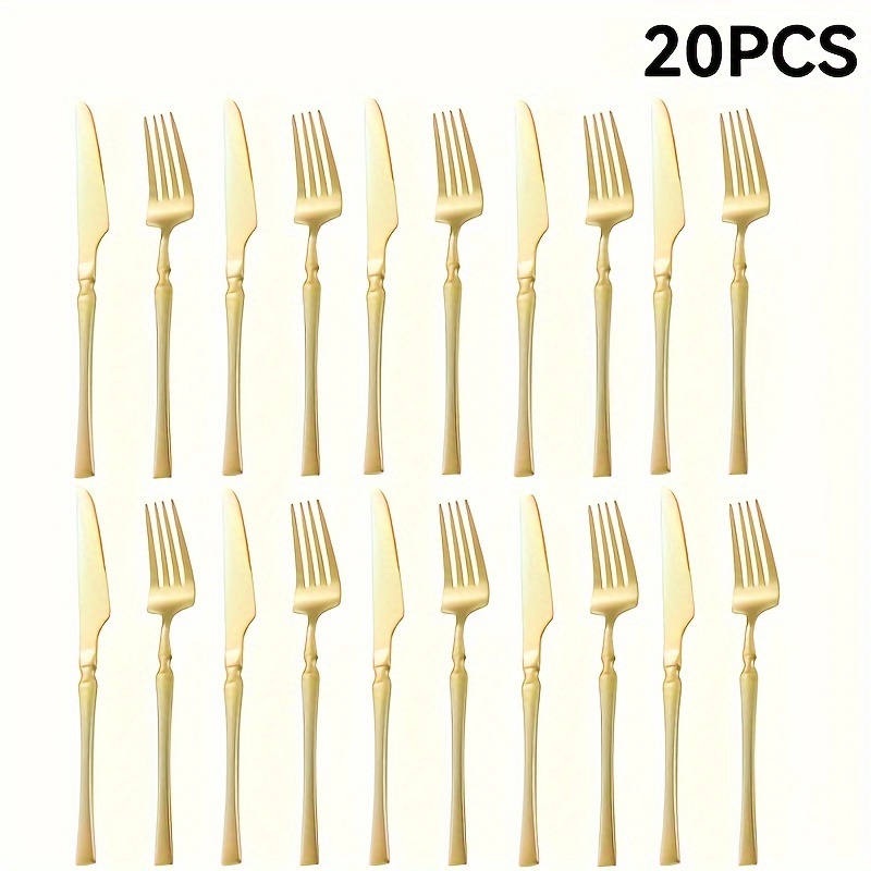 

20 pièces d'élégants couverts en acier inoxydable doré, de table pour fête, mariage, cadeau, restaurant et bar, ustensiles de cuisine et de salle à manger