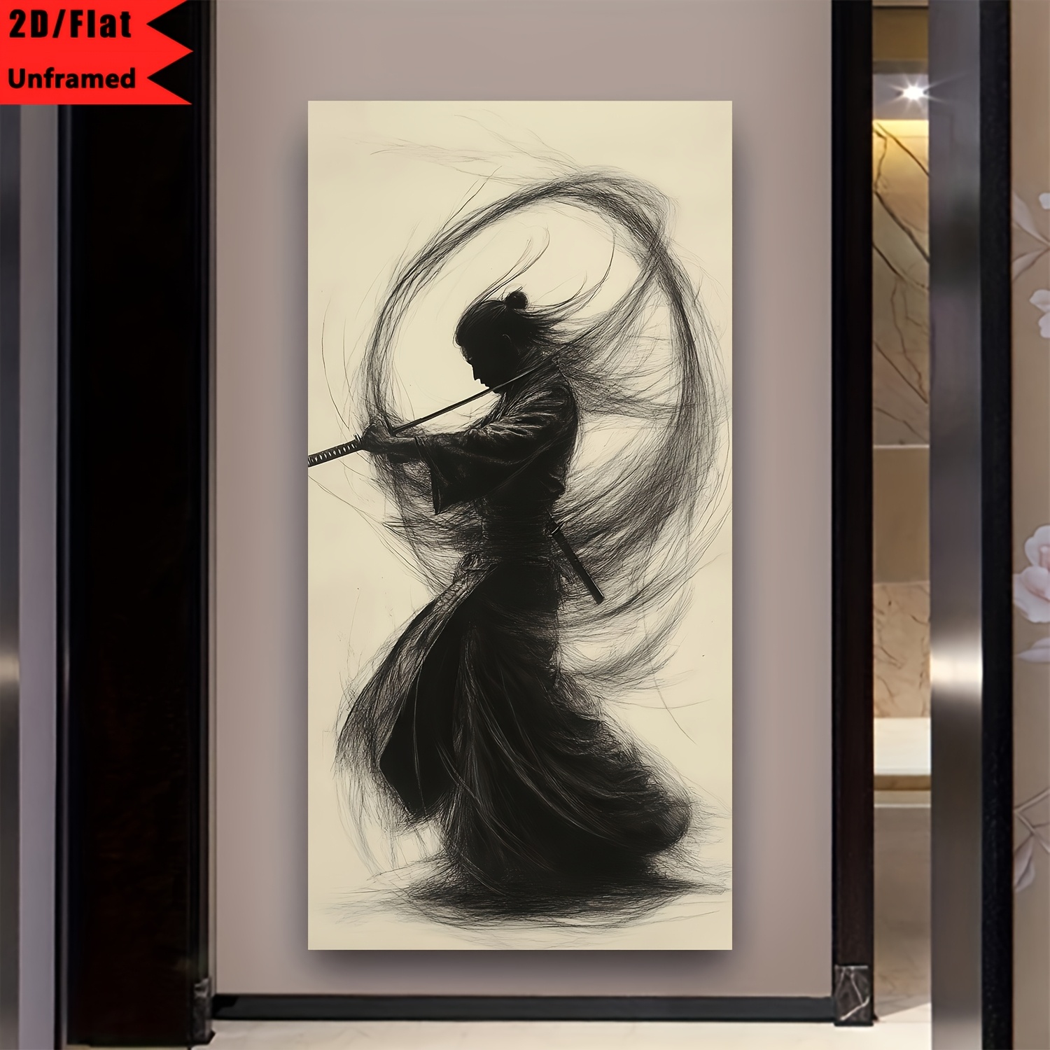 TEMU 2D Plat, 1 stuk, Zonder Lijst, Klassieke Japanse Samoerai Ridder Kunstprint Poster, Vintage Klassieke Canvas Muurkunst, Moderne Stijl, voor
