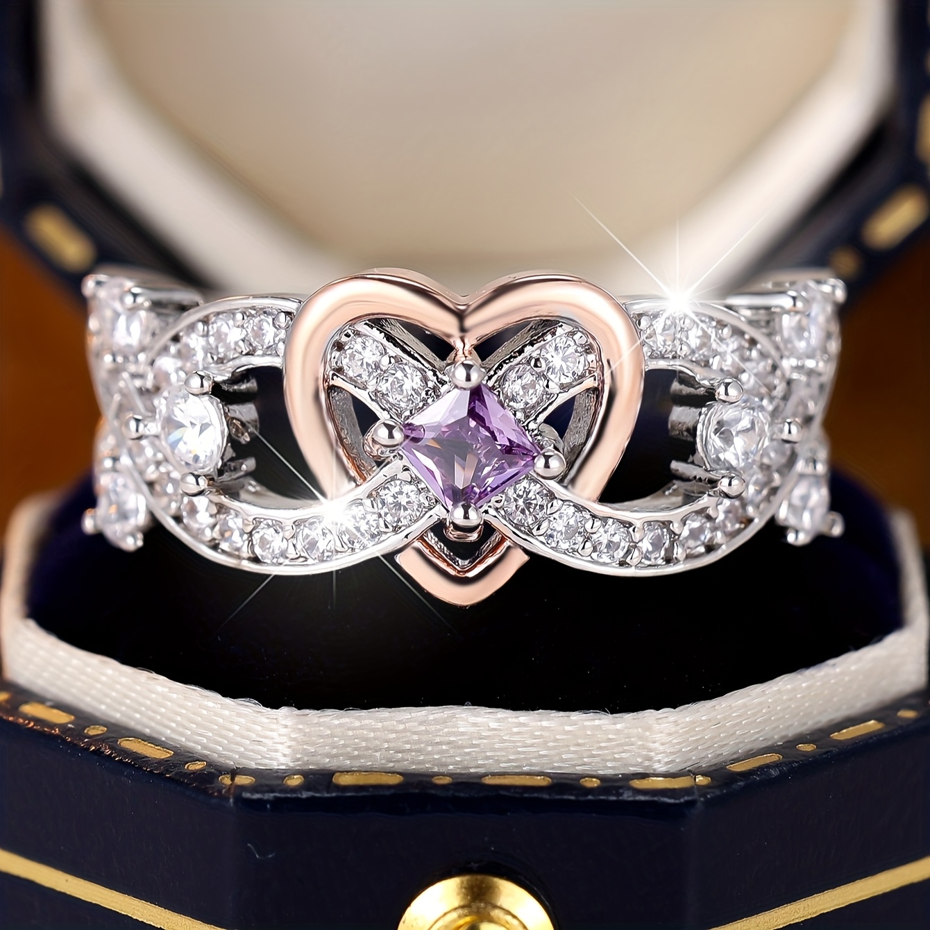 Purple Micro-Paved Zirconia Heart Ring Gift