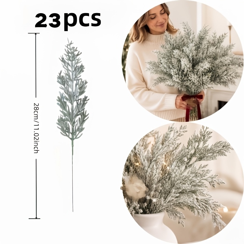 TEMU 23pcs Realistic Frosted Norfolk Pine Branches, Snowy Pine Bouquet - Durable Plastic Indoor/outdoor Christmas Tree Decorations, Suitable For