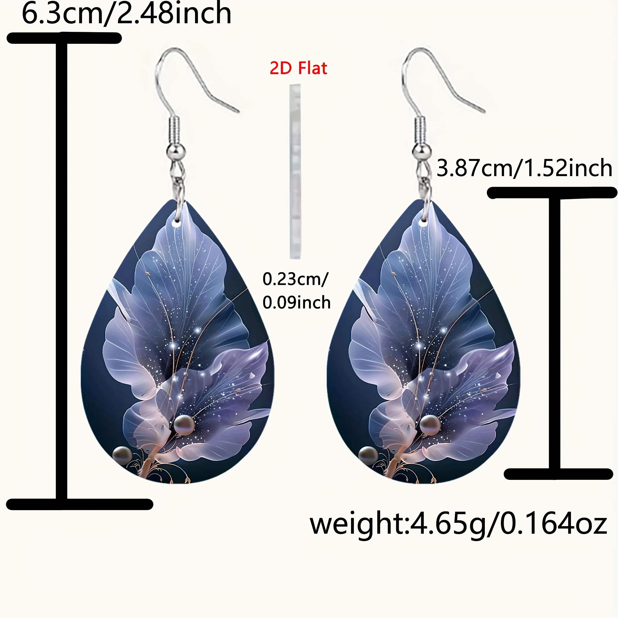 2D Flat Light Purple Floral Pattern Stainless Steel Acrylic Earrings