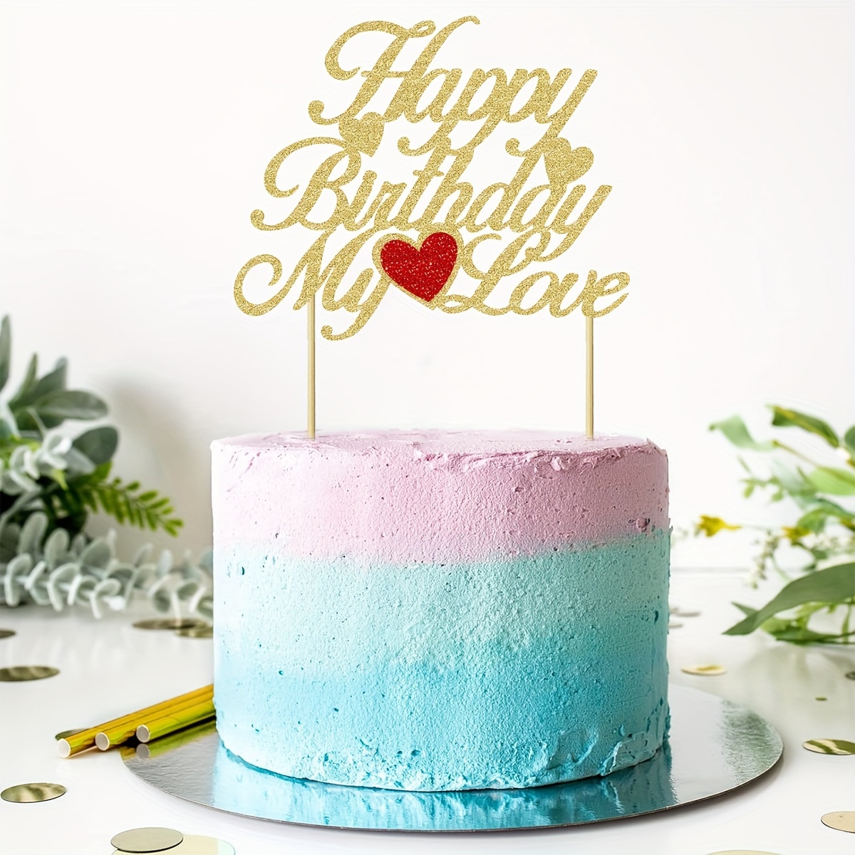 

Birthday Cake Topper Set - 1 Piece Glittering "happy Birthday My Love" Paper Cake Decoration For Birthday Parties, Universal Holiday Themes, No Electricity Or Feathers Required