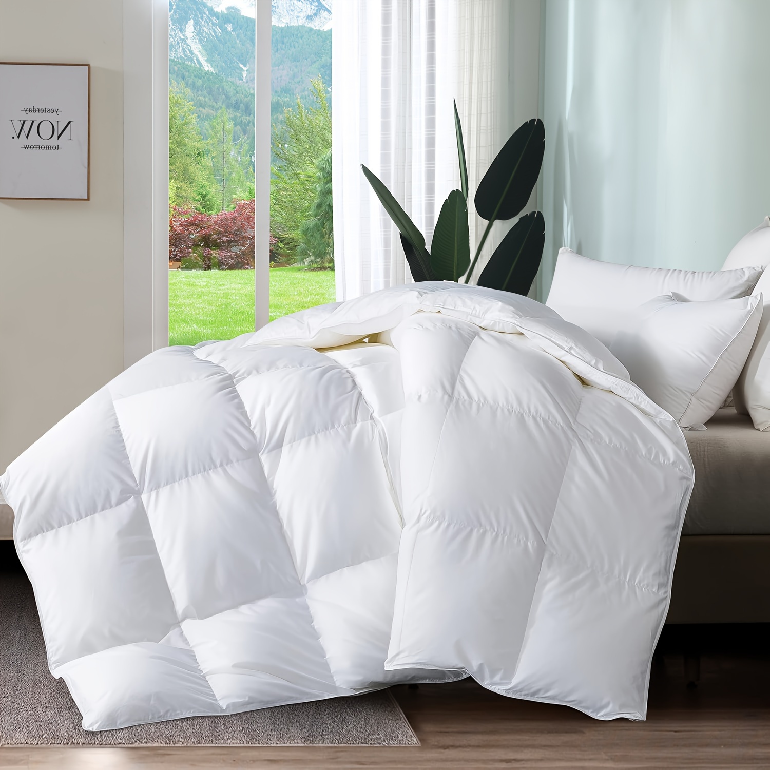 

Luxury Goose Feathers Down Comforter, Heavy Fluffy Duvet Insert For Winter, 750 Fill Power Hotel Quality 75% Down Comforter With 8 Tabs