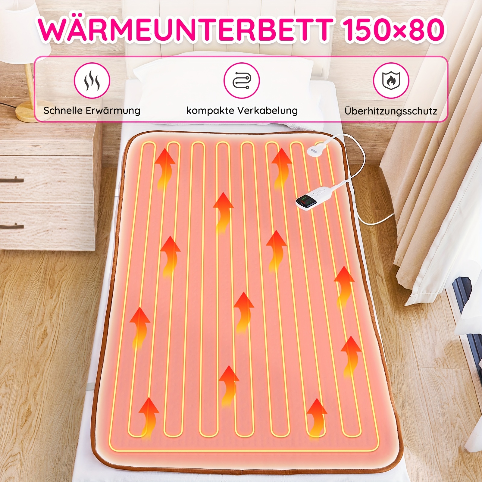 TEMU Electric Blanket With Automatic Switch-off, 150 X 80cm, Heated Underblanket With 12-hour Timer And 3 Heat Levels, Led Display, Machine Washable