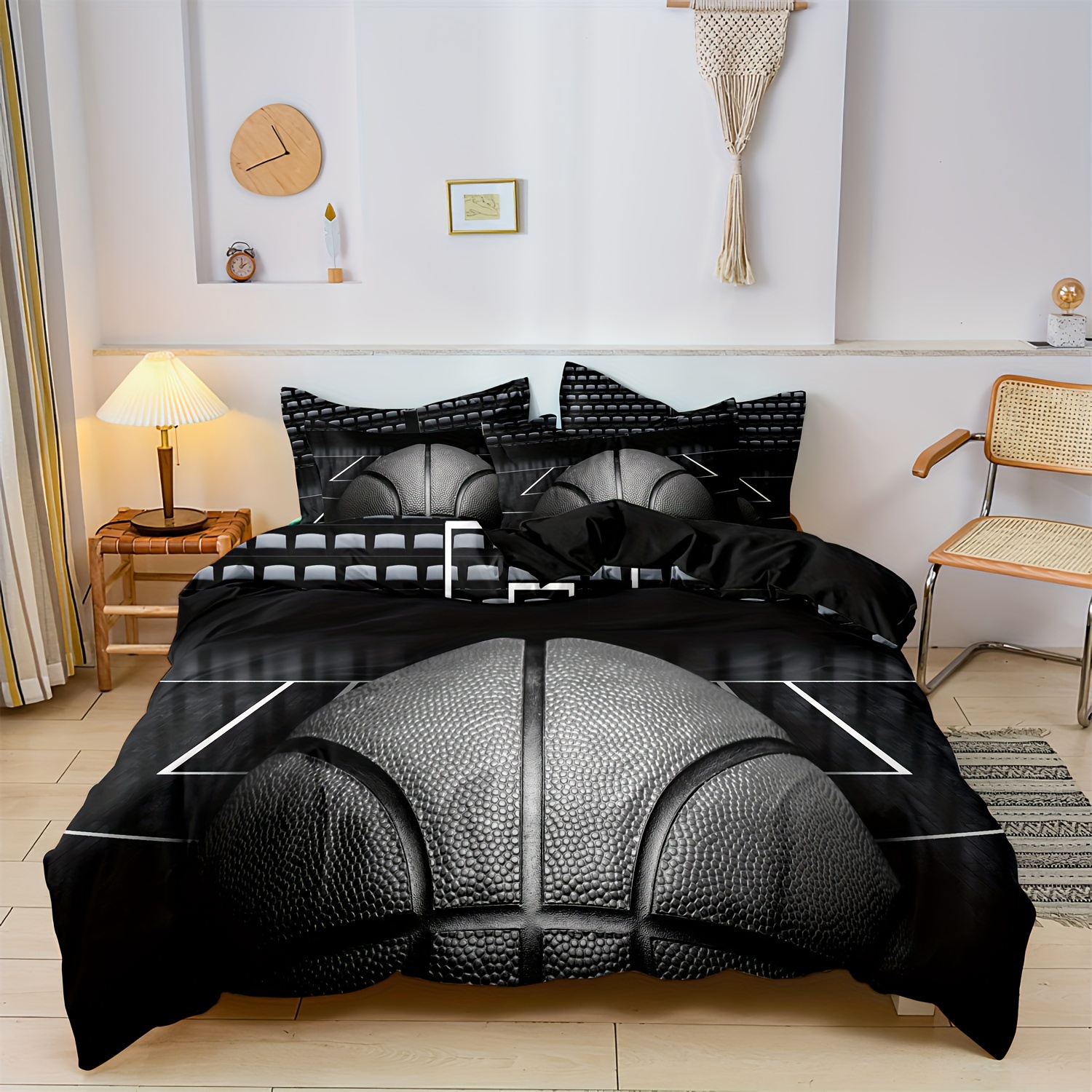 

3d Basketball Sport-themed Duvet Cover Set - 2/3 Pieces, Includes Soft Polyester Duvet & Pillowcases, Machine Washable, Perfect For Sports Fans' Bedrooms