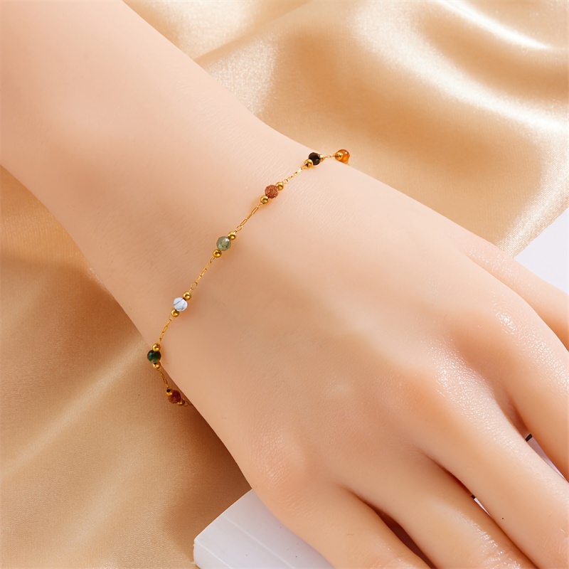 A New Minimalist Trend in Women'S Jewelry, This Stainless Steel Bracelet Features Colored Beads And a Durable Golden End, Making It a Perfect Gift